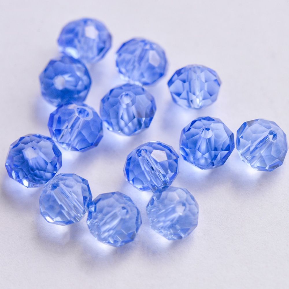 бусина, стекло абакус 8, граненая, цвет голубой, 8х6 мм