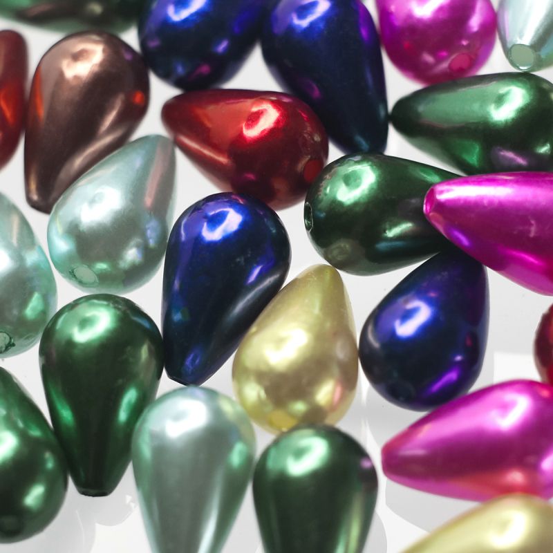 бусина, имитация жемчуга "капля", акрил, цветовой микс, 16х10 мм