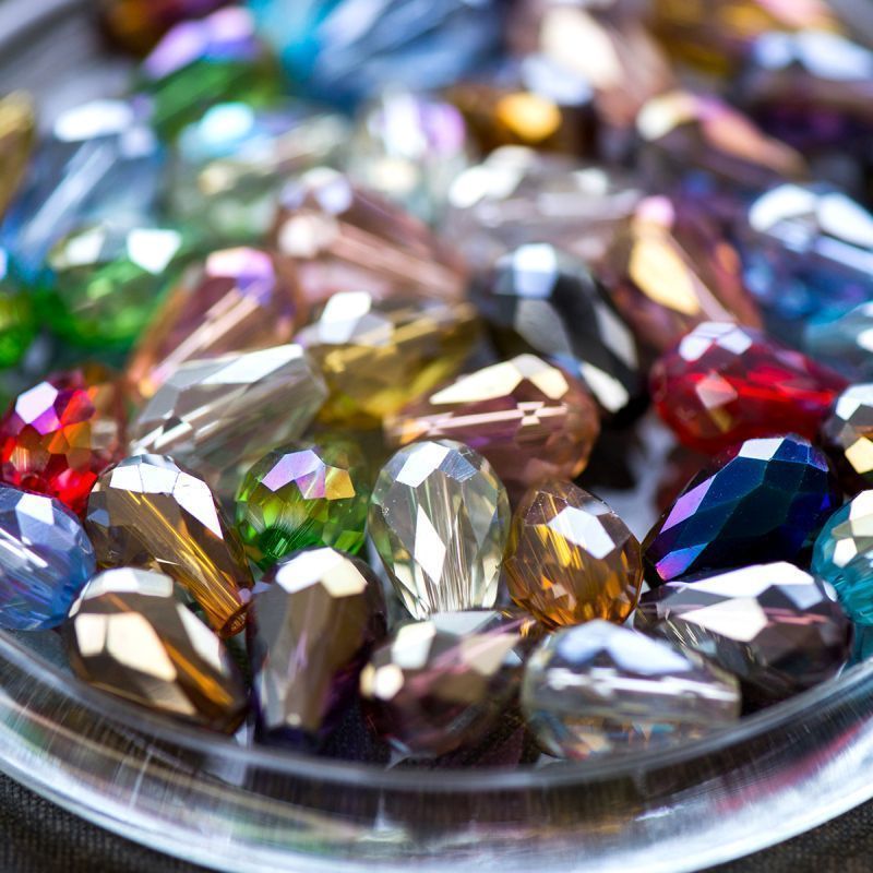 бусина "капля", граненая, стекло, цветовой микс, 15х10 мм