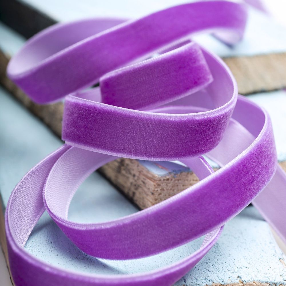 лента, бархат, цвет сиреневый яркий, ширина 15.9 мм ленты