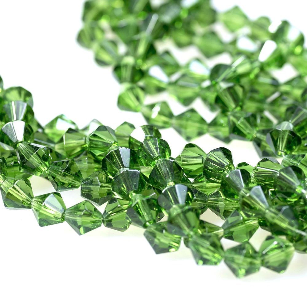 бусина, стекло биконус 8, цвет зеленый, 8 мм