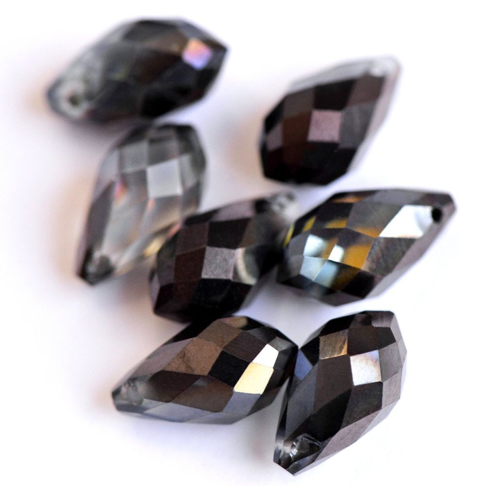 бусина, стекло, "капелька", граненая, цвет желто-черный, 13x8 мм