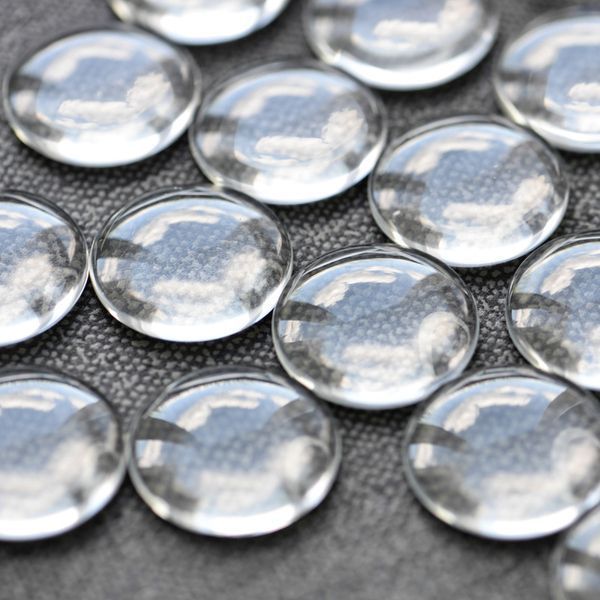 кабошон стеклянный, круглый, прозрачный, 25х6 мм