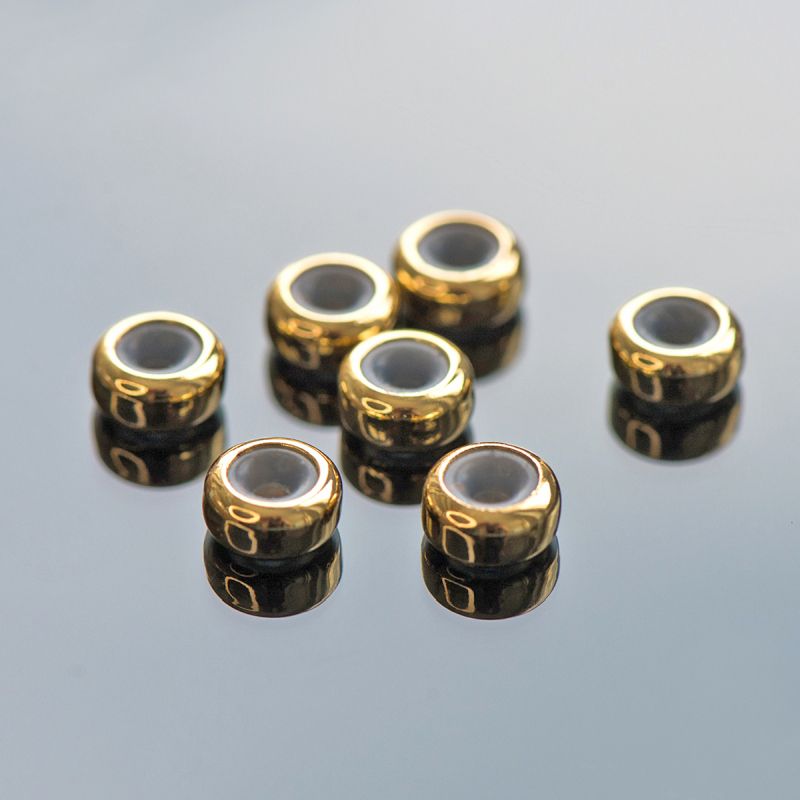 бусина-стоппер, металл/пластик "рондель", позолота, 6.5x3 мм