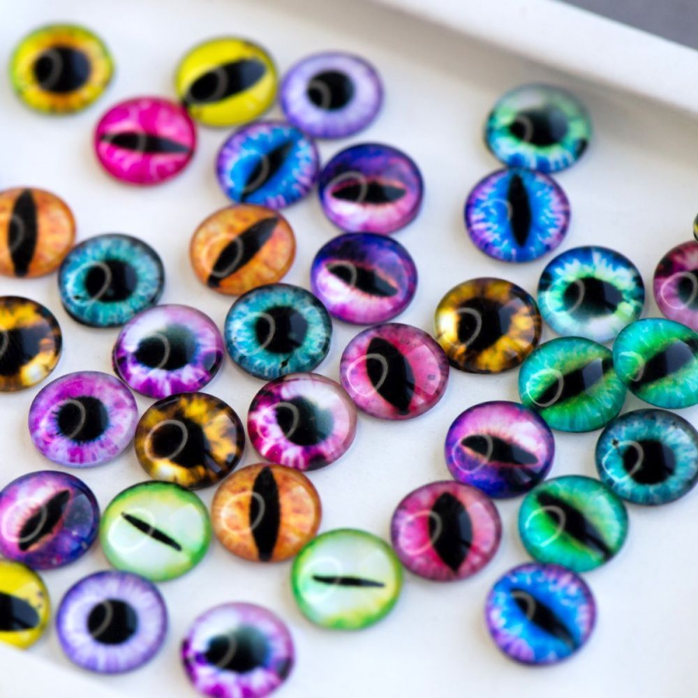 кабошон стеклянный "глазки", с принтом, 10х4 мм