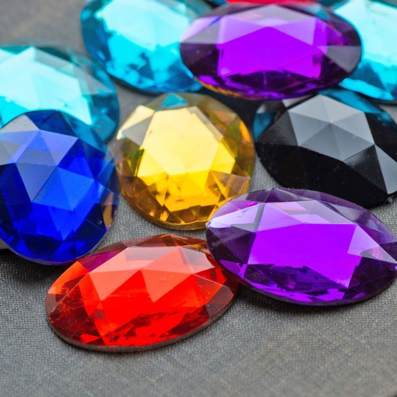 кабошон акриловый "грани", овальный, цветовой микс, 40x30x7-7.5 мм