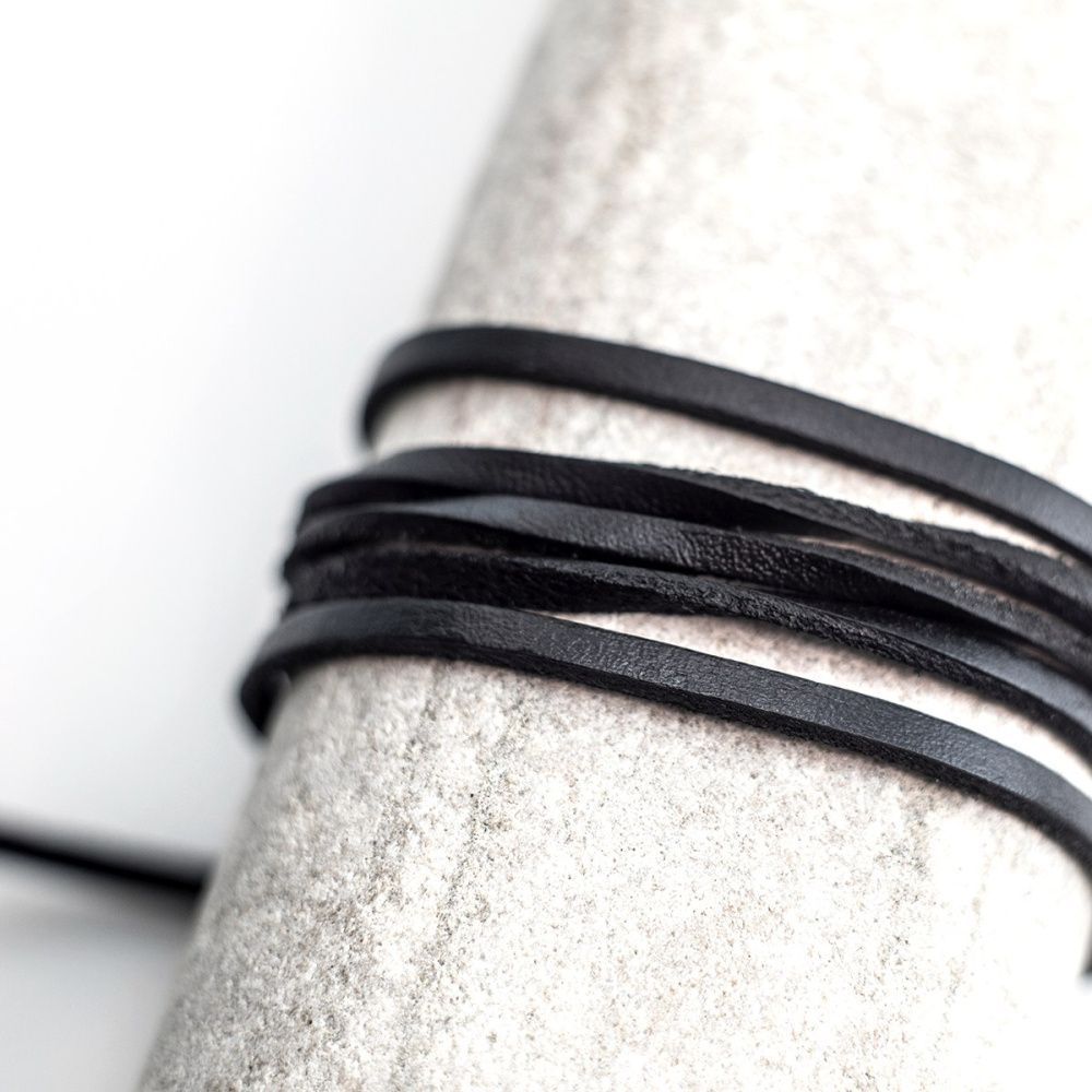 шнур кожаный, плоский, цвет черный, 2.6х2 мм