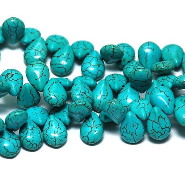 бусина говлит (хаулит) каплевидная, цвет бирюзовый, 13х10 мм