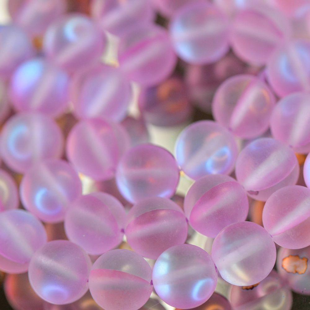 бусина, стекло "лунный камень", цвет розовый, 10 мм