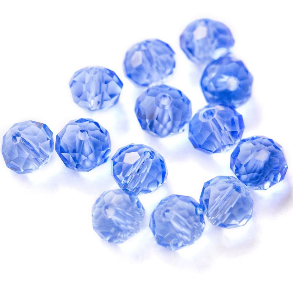 бусина, стекло абакус 8, граненая, цвет голубой, 8х6 мм