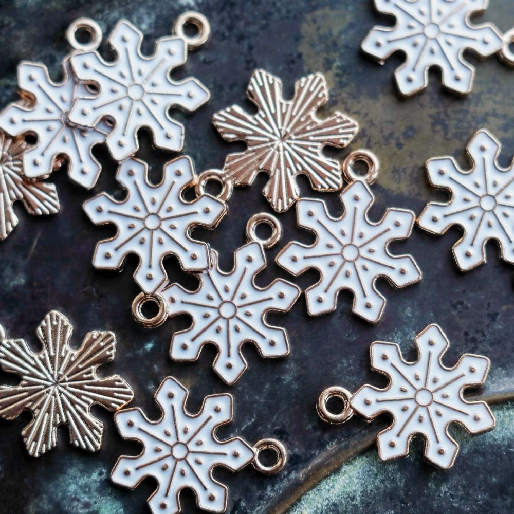 подвеска металлическая "снежинка", эмаль, цвет белый, 21x18x1.5 мм