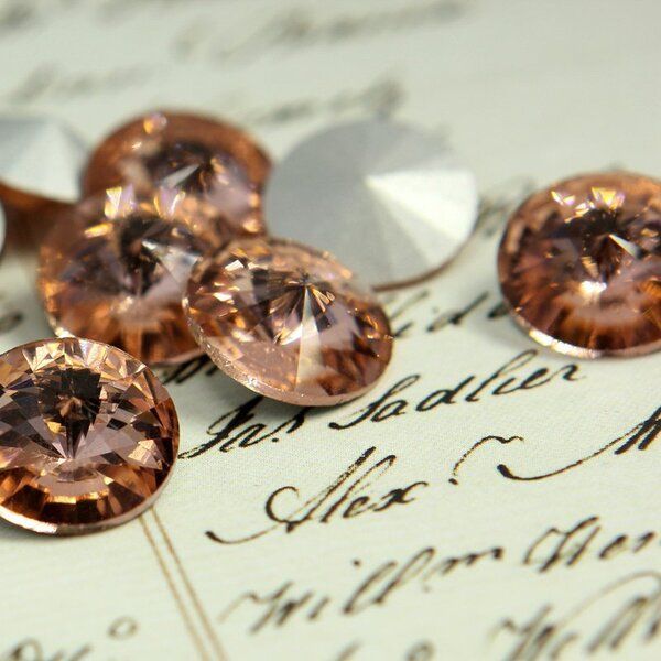 кабошон стекло риволи, цвет розовато-коричневый, 14х7 мм