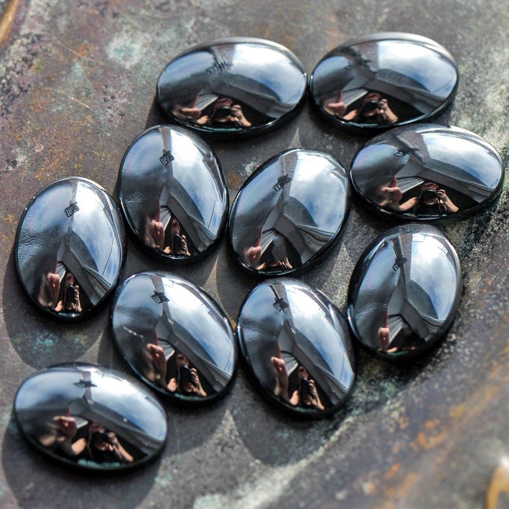 кабошон гематит немагнитный овальный, цвет черный, 18x13x5 мм