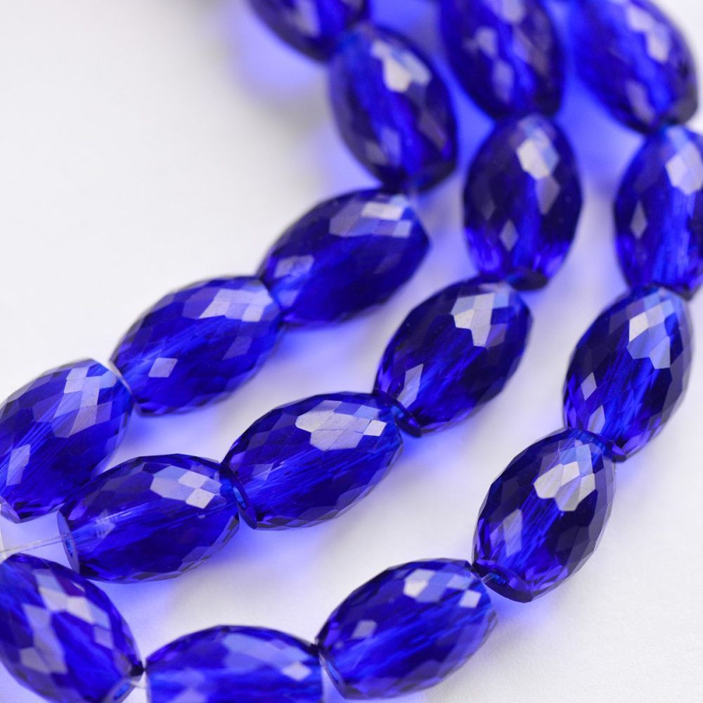 бусина, стекло овальная, граненая, цвет синий электрик, 11.5x8 мм