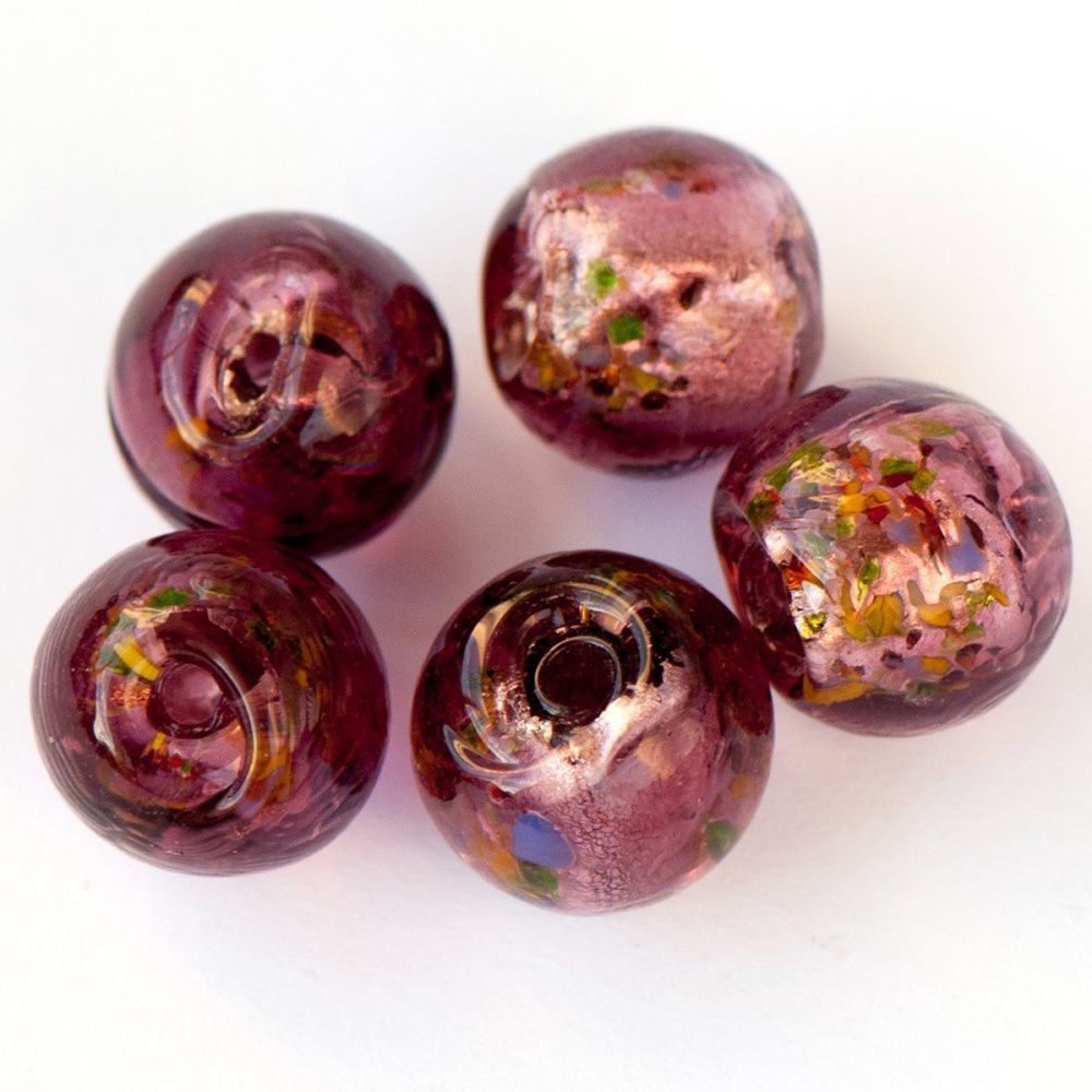 бусина, стекло с фольгой,  цвет старая роза, 12 мм