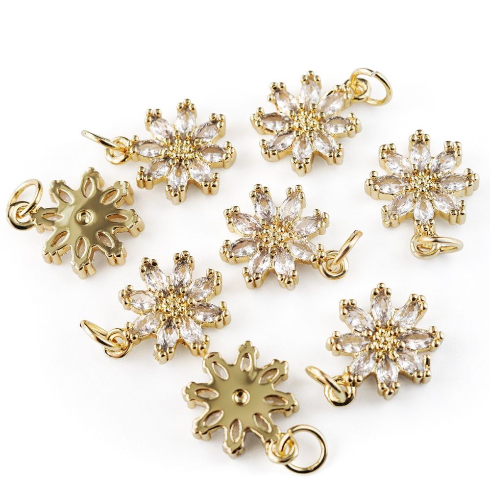 подвеска металл "сакура", позолота/прозрачный, 14.5x12x3 мм