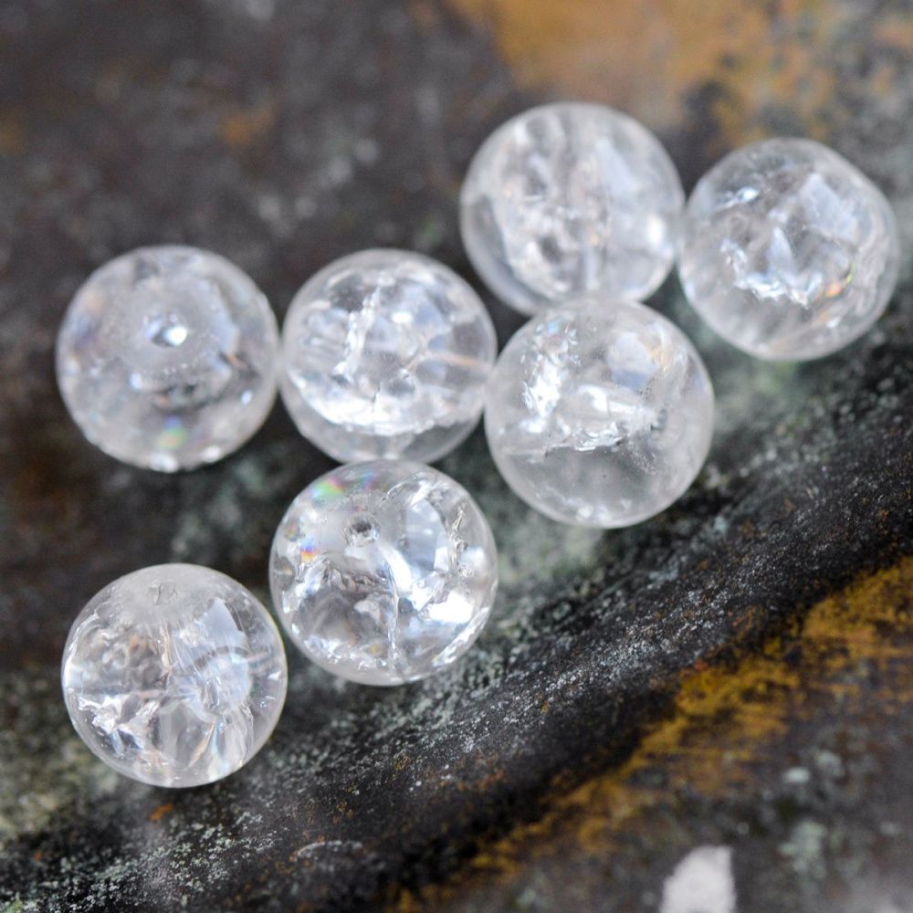 бусина, стекло "кракле", цвет прозрачный, 8 мм