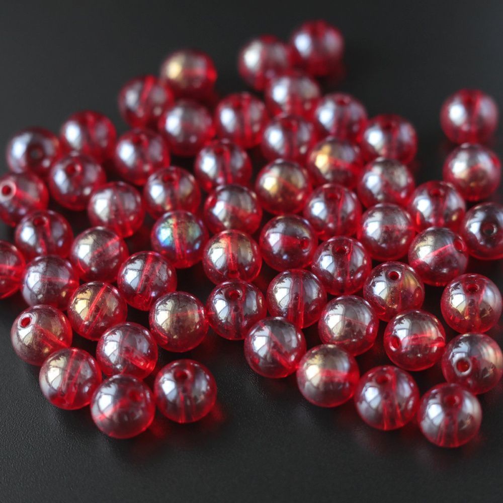 бусина, стекло 10, цвет красный ав, 10 мм