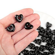 Бусина, Лэмпворк "Сердце-софт", стекло, цвет чёрный, 14x15x5 мм