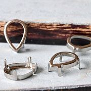 Цапы для стразов каплевидные, открытые, платина, 25х18 мм