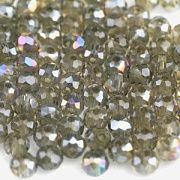 Бусина, стекло абакус 4, граненая, цвет болотный зеленый радужный, 4x3 мм (уп 50+/-10 шт)