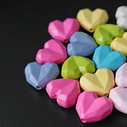 Бусина, акрил "Многогранное сердце", цветовой микс пастельный, 20x22.5x10 мм