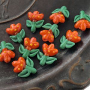 Бусина, Лэмпворк "Цветик", стекло, цвет оранжевый/зелёный, 24x17x9.5 мм