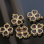 Подвеска металл "Клевер", розовый/позолота, 24x21.5x5.5 мм