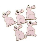 Подвеска металл "Кролик пасхальный", эмаль, цвет розовый, 25x17.5x2.5 мм