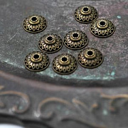 Шапочка для бусин "Ацтек", цвет античная бронза, 14.5x5 мм
