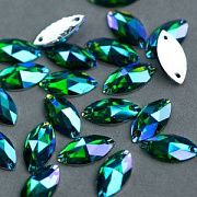 Стразы пришивные Navette, смола, изумруд АВ, 9х18 мм