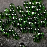 Бусина, стекло 4, цвет зеленый, 4 мм (уп 50+/-5 шт)
