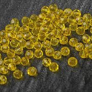 Бусина, стекло 4, граненая, цвет желтый, 4 мм  (уп.30+/-5 шт)