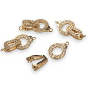 Замок для украшений "Фолд-ринг", позолота/стразы, 24 мм