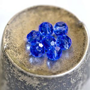 Бусина, стекло 4, граненая, цвет синий, 4 мм  (уп.30+/-5 шт)