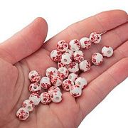 Бусина, керамика "Сакура", цвет белый/темно-красный, 8 мм