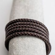 Шнур кожаный круглый, плетеный, цвет кофе, диаметр 5 мм