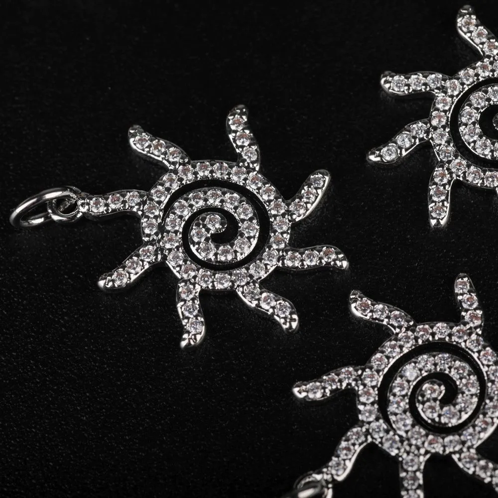 подвеска металл "солнце", покрытие платина/циркон, 22x18x2 мм