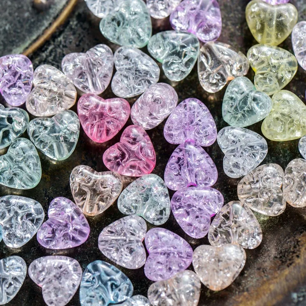 бусина, акрил "кракле-сердечко", цветовой микс пастельный, 10 мм