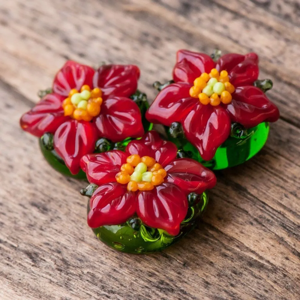 бусина, мурано "пуансеттия", фигурная,19х16 мм