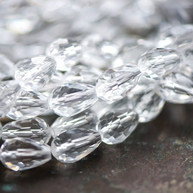 бусина "капля", граненая, стекло, цвет прозрачный, 15х10 мм