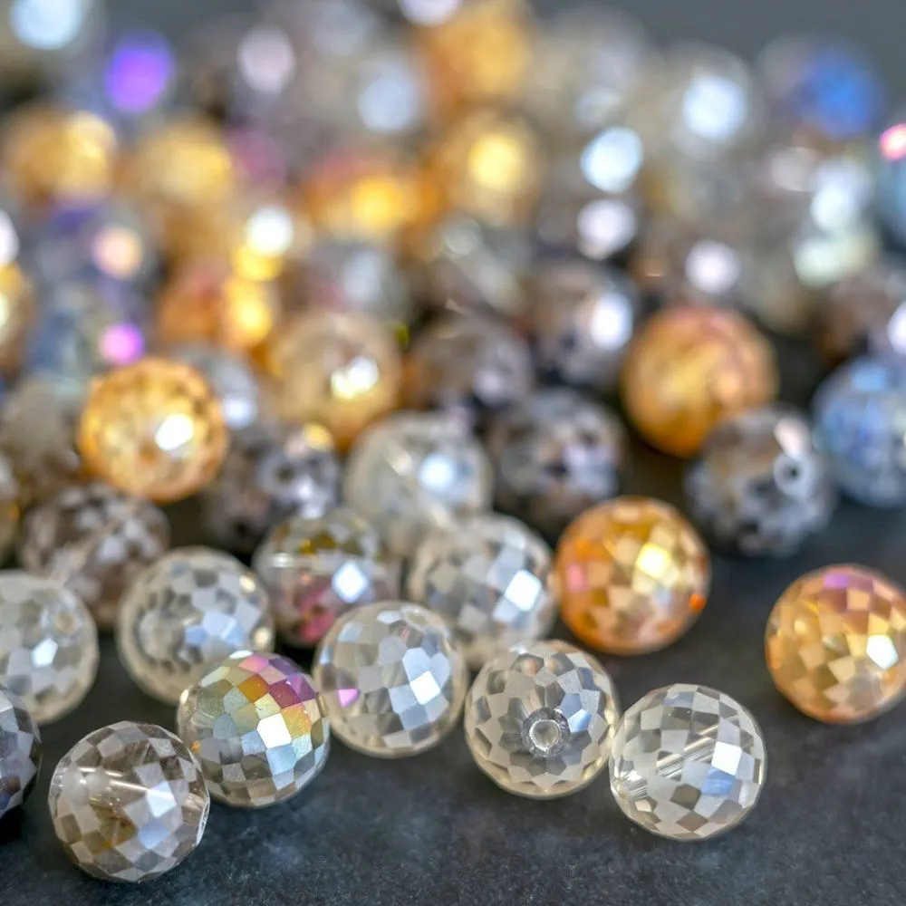 бусина, стекло, "чесс", граненая, радужный микс, 12 мм