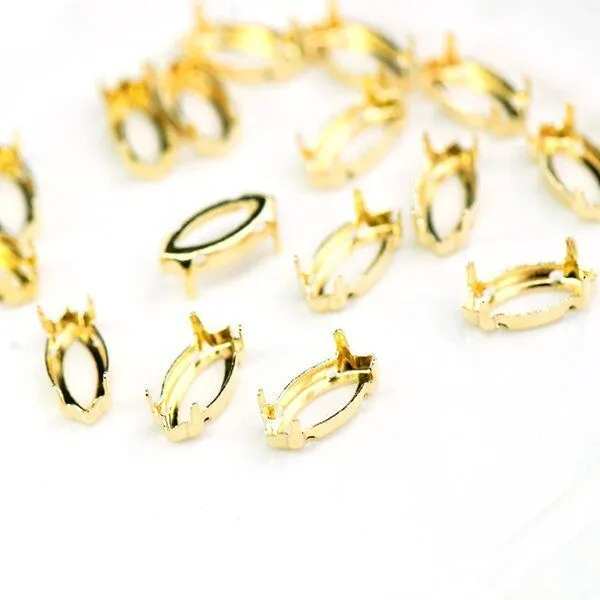 цапы для стразов navette, открытые, золото, 12х6 мм