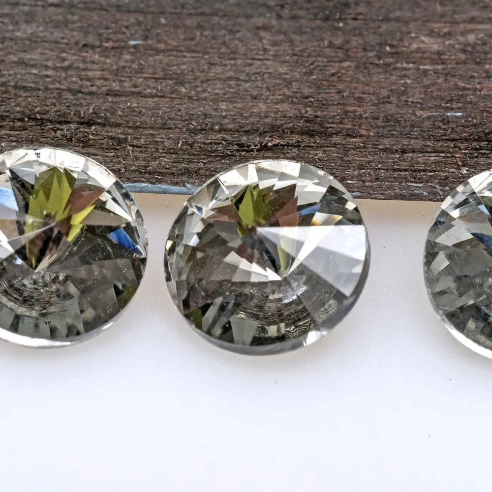 кабошон стекло риволи, цвет черный прозрачный, 12 мм