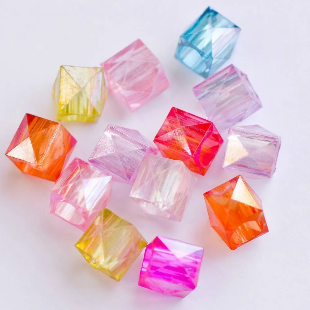 бусина, акрил "куб-кристалл", цветовой микс, 11х11 мм