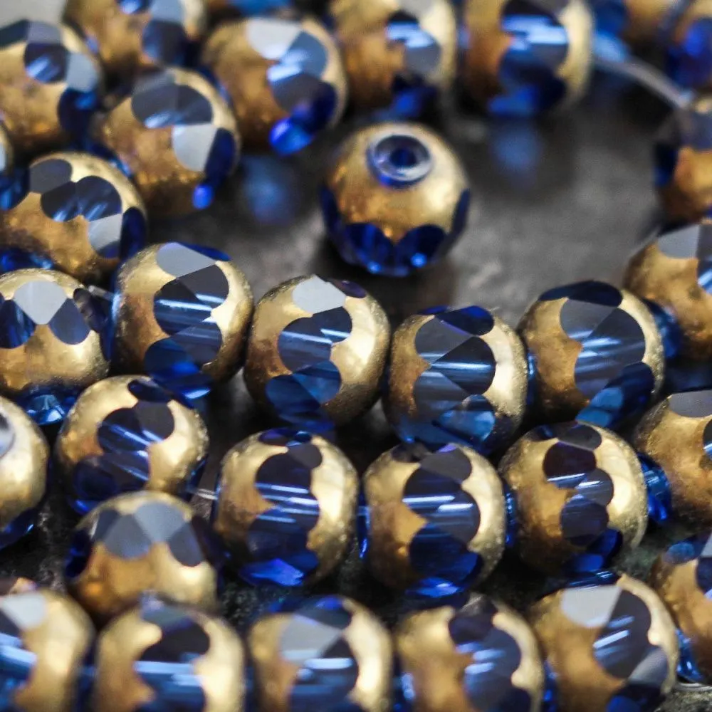 бусина, стекло, граненая, цвет синий/золото, 8 мм