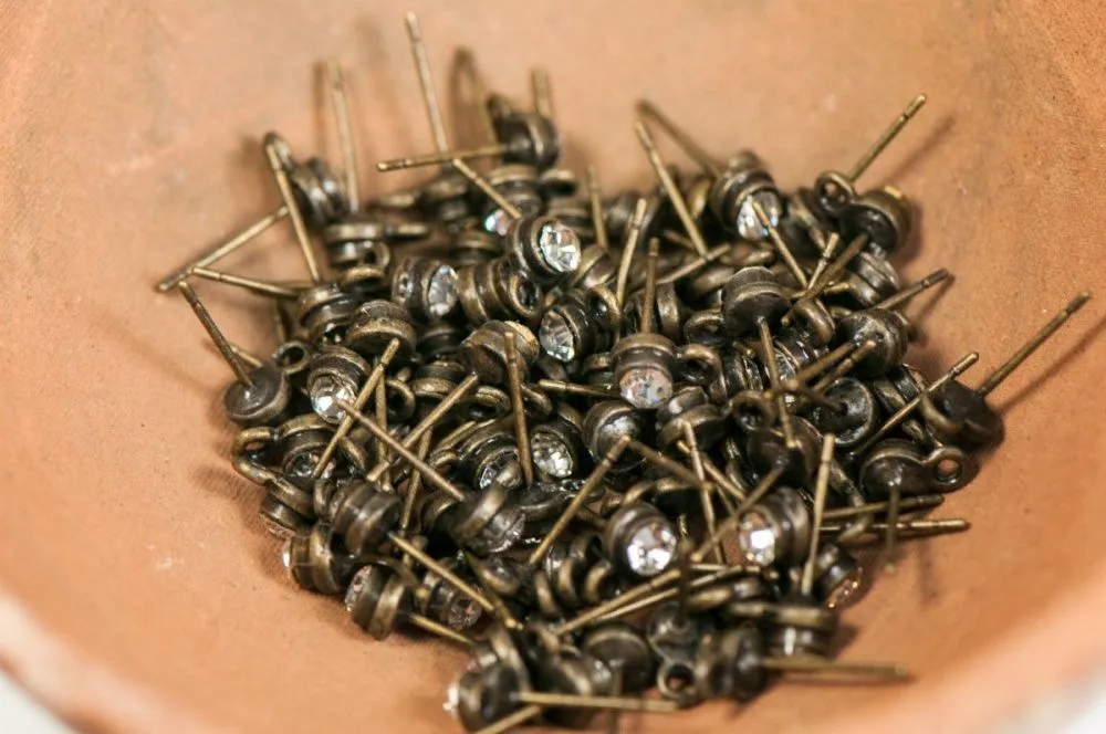 пуссеты "элегия", стразы, цвет античная бронза, 5х14 мм