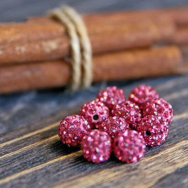 бусина "шамбала" 10, цвет розово-красный, 10 мм