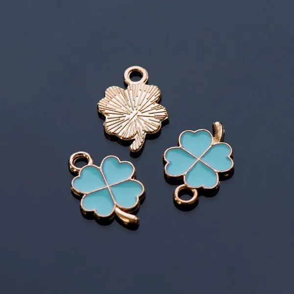 подвеска металлическая "клевер", эмаль, цвет голубой, 18x12x1 мм