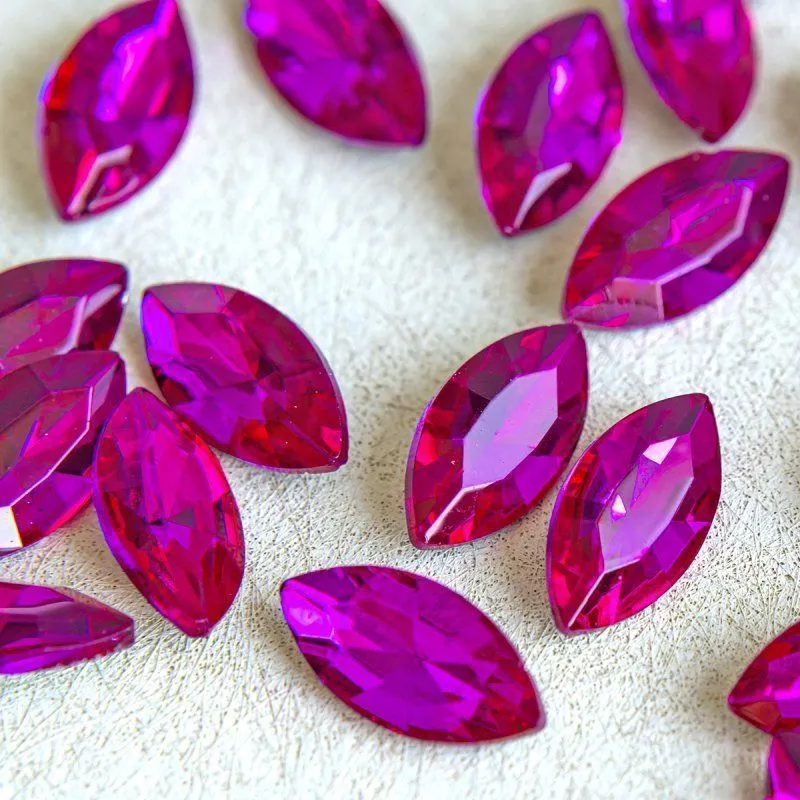 кабошон стекло кристалл, navette, цвет rose, 18х9 мм